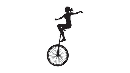 Woman Balancing On Unicycle Black Silhouette Against White Background © MDSHANTO