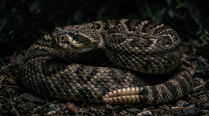 Obraz premium Coiled Venomous Snake in Natural Forest Habitat