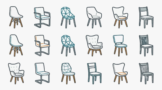 Diverse Sketchy Chair Design Variations Collection.
