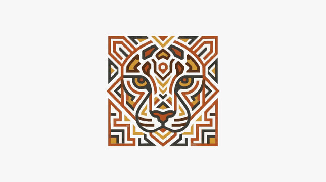 Stylized Jaguar Face Geometric Pattern Art.