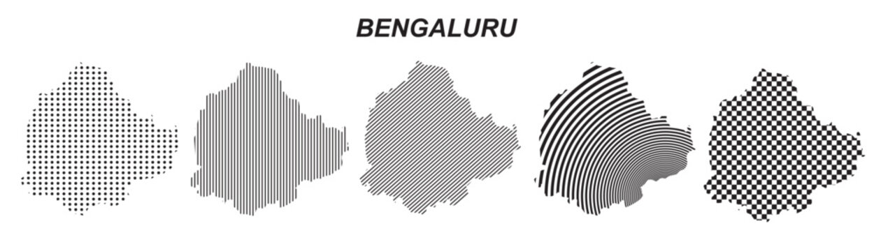 Bengaluru map infographic design element, black abstract geometric pattern style Bengaluru country landscape outline shape vector illustration