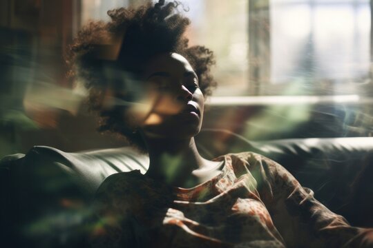 Black woman relaxing in living room photography portrait adult.