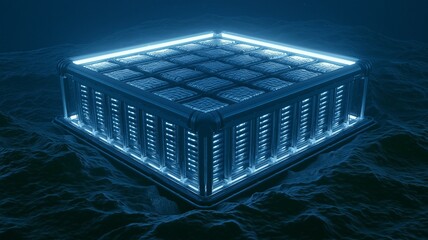 Fototapeta premium Glowing server racks on an underwater data center pod