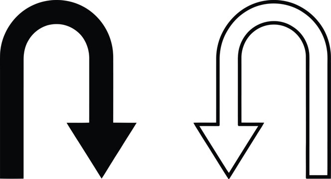 U-turn arrow icons, solid and outline curved navigation symbols for direction changes, routing, and traffic guidance.
