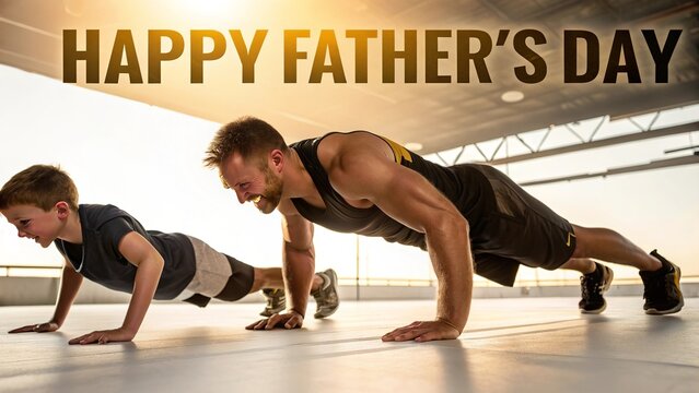 Father and son fitness workout celebrating strength and togetherness.