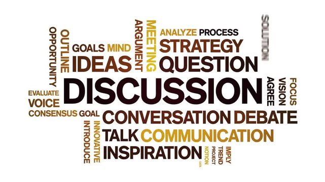 Discussion animated word cloud-text design animation tag kinetic typography seamless loop.