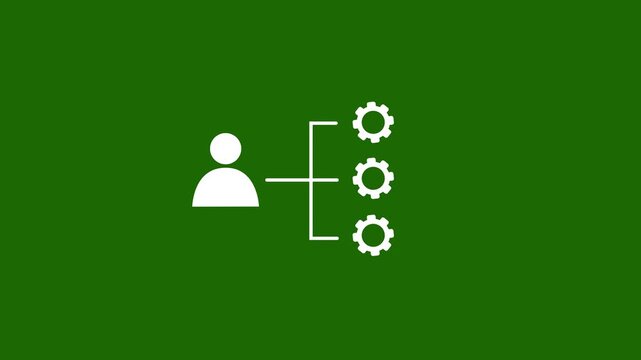 Abstract project manager icon with gear animation . Stakeholders management icon . Motion Graphic concept. green background