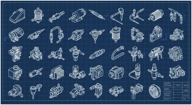 Assorted Line Art Icons on Dark Background.