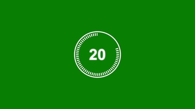 25 second countdown timer animation on green background, One minute timer countdown.Progress bars circle with countdown. Motion Graphic concept. animation