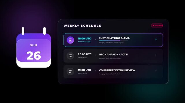 Animated weekly schedule on multiple screens with calendar icons