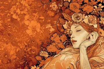 Fototapeta premium Fox and flowers art illustrated graphics.