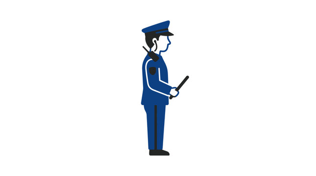 Security Guard Icon Standing Profile View with Walkie-Talkie and Baton