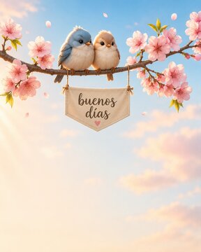 buenos d&iacute;as birds on a branch
