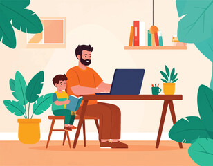Man and child working on laptop at home desk © MM Rukon 