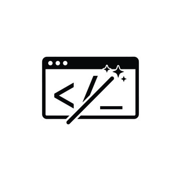 Code editor silhouette with angled brackets and sparkles on a white background bracket coding computer programming development developer digital