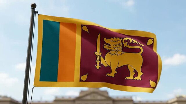 Sri Lankan flag waving in the wind against blue sky