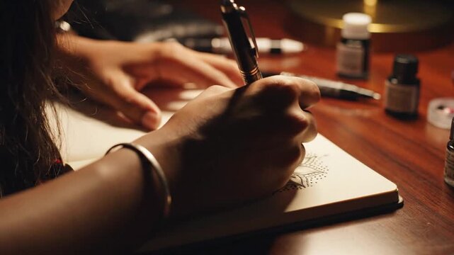 Artist Creating Intricate Doodle In Quiet Desk Setting