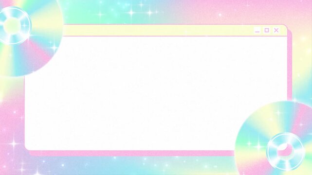 Pastel Cyber Y2K Party Background with Pop-up Window Frame and Rotating Iridescent Holographic CDs animation