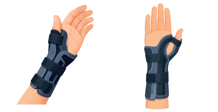 Vsai human hand wearing wrist splint for support and recovery