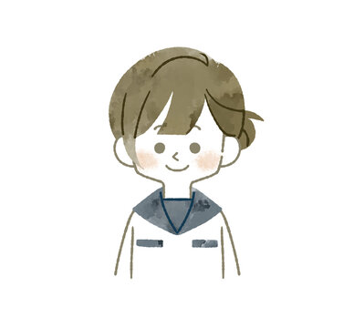 笑顔の女子学生-水彩