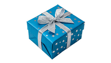 Square light blue gift box wrapped with a matching blue ribbon isolated on transparent background cut out © 1png-stock