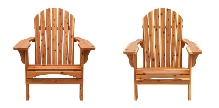Two wooden adirondack chairs isolated on transparent background