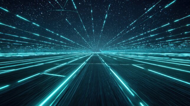 Abstract digital network illuminated lines and data flow perspective