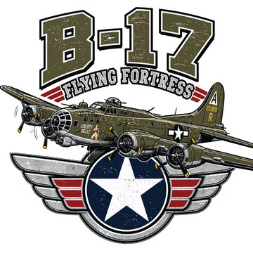 B17 Vintage Flying Fortress Illustration for Apparel Design