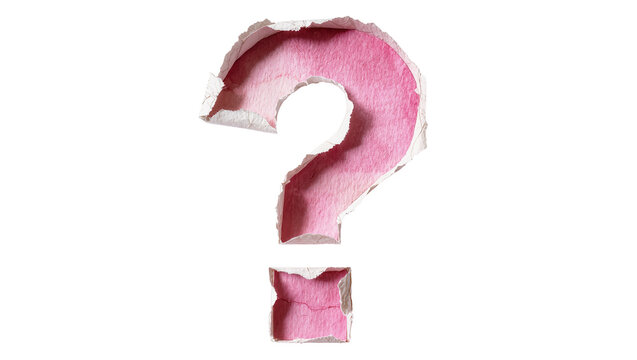 Pink watercolor question mark torn paper, isolated on transparent background
