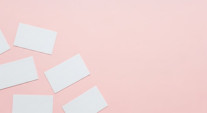Several blank gray cards scattered on pastel pink surface with empty space for text or design