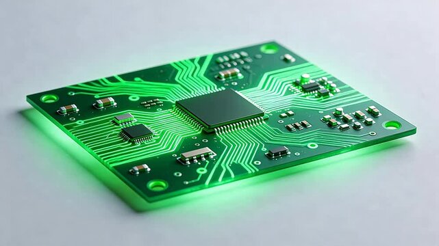 Green circuit board with electronic components