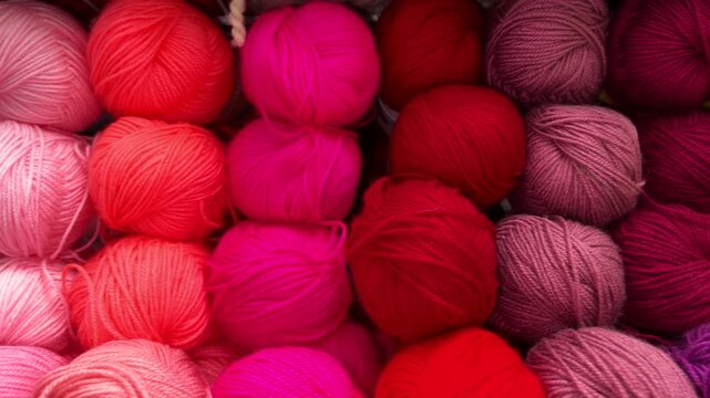 Yarn balls organized in rows, showing a textured pattern of threads