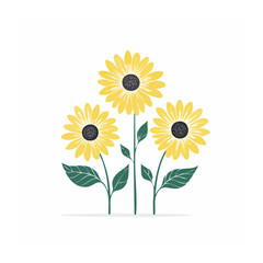 Obraz premium Three flat design sunflowers on transparent background