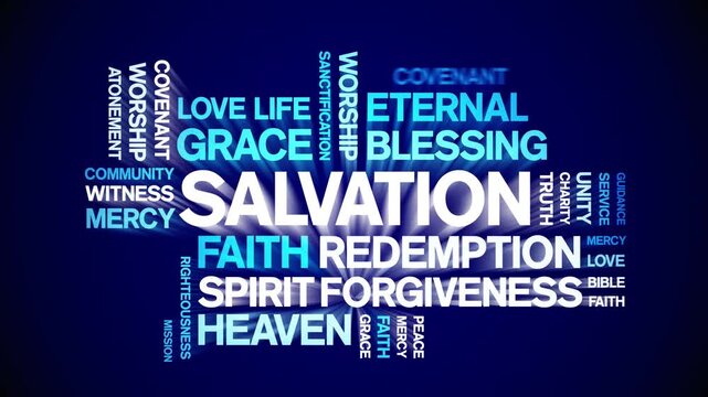Salvation animated word cloud-text design animation tag kinetic typography seamless loop.