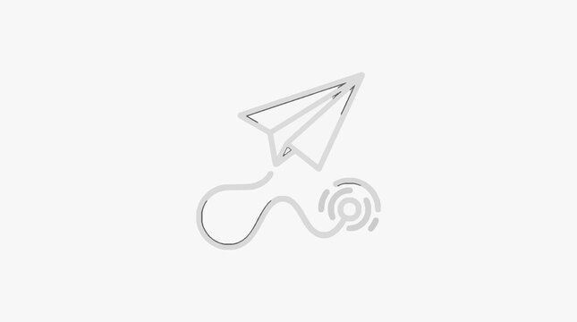 Paper airplane with trailing string forming an email symbol.
