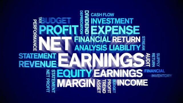 Net Earnings animated word cloud-text design animation tag kinetic typography seamless loop.