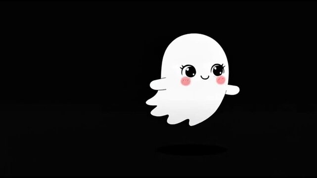 A cute ghost character with rosy cheeks and a smile floats in space