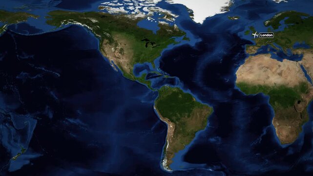Animated Flight Route Map from London to Honolulu Across the World