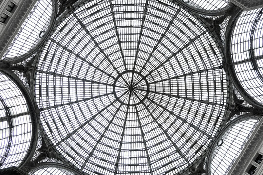Glass and steel dome at the Galleria Umberto I shopping mall in Naples, Italy