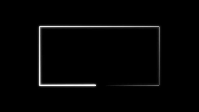 Glowing white rectangle neon UI frame animation on transparent background. Alpha channel included