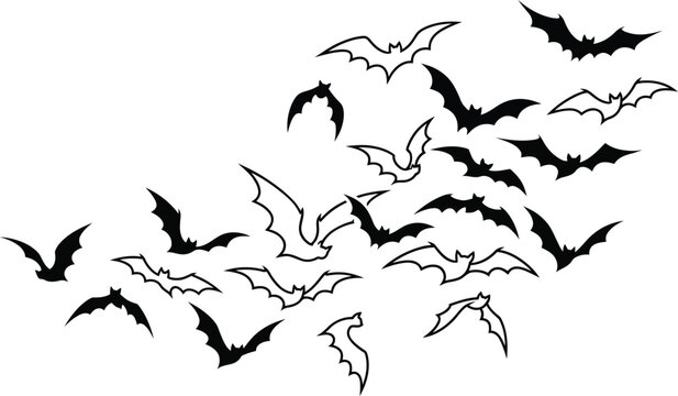 Flying Bats Swarm Halloween Silhouette Overlay Pattern
