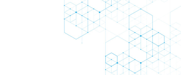 Fototapeta premium Vector digital science network geometric hexagonal dots and lines elements medical technology abstract background