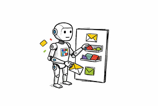 Robot Mail Sorting Illustration.