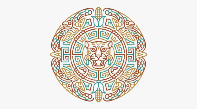 Ancient Aztec Jaguar Sun Stone Calendar Symbol.