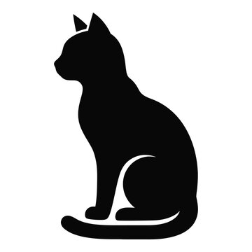 Black silhouette of a sitting cat facing left side profile view icon