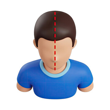 3D Avatar Head Split by Red Dashed Line