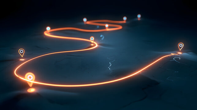 A bright route with indicators, a principle for a business roadmap, customer experience, or project phases