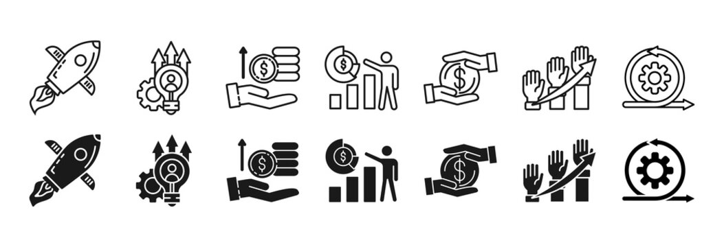 Bootstrapping icon set. personal finance and cashflow symbol
