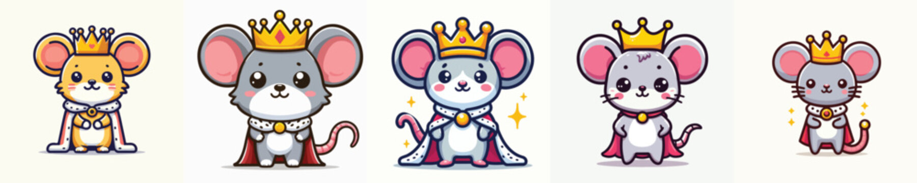 set of vector mouse in king costume