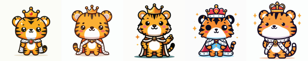 Fototapeta premium set of vector tigers in king costumes